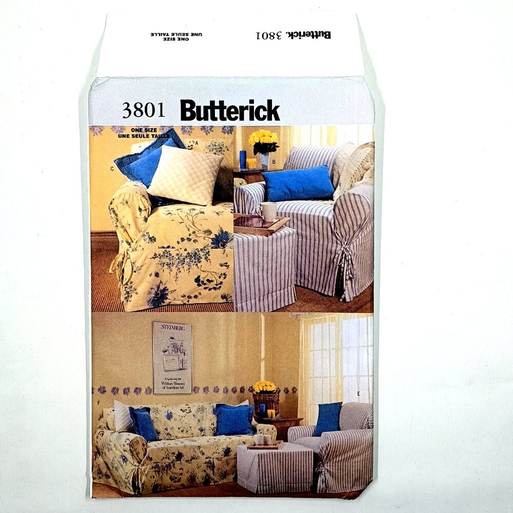Vtg Butterick 3801 Slipcovers and Pillows Sewing Pattern Uncut 2003